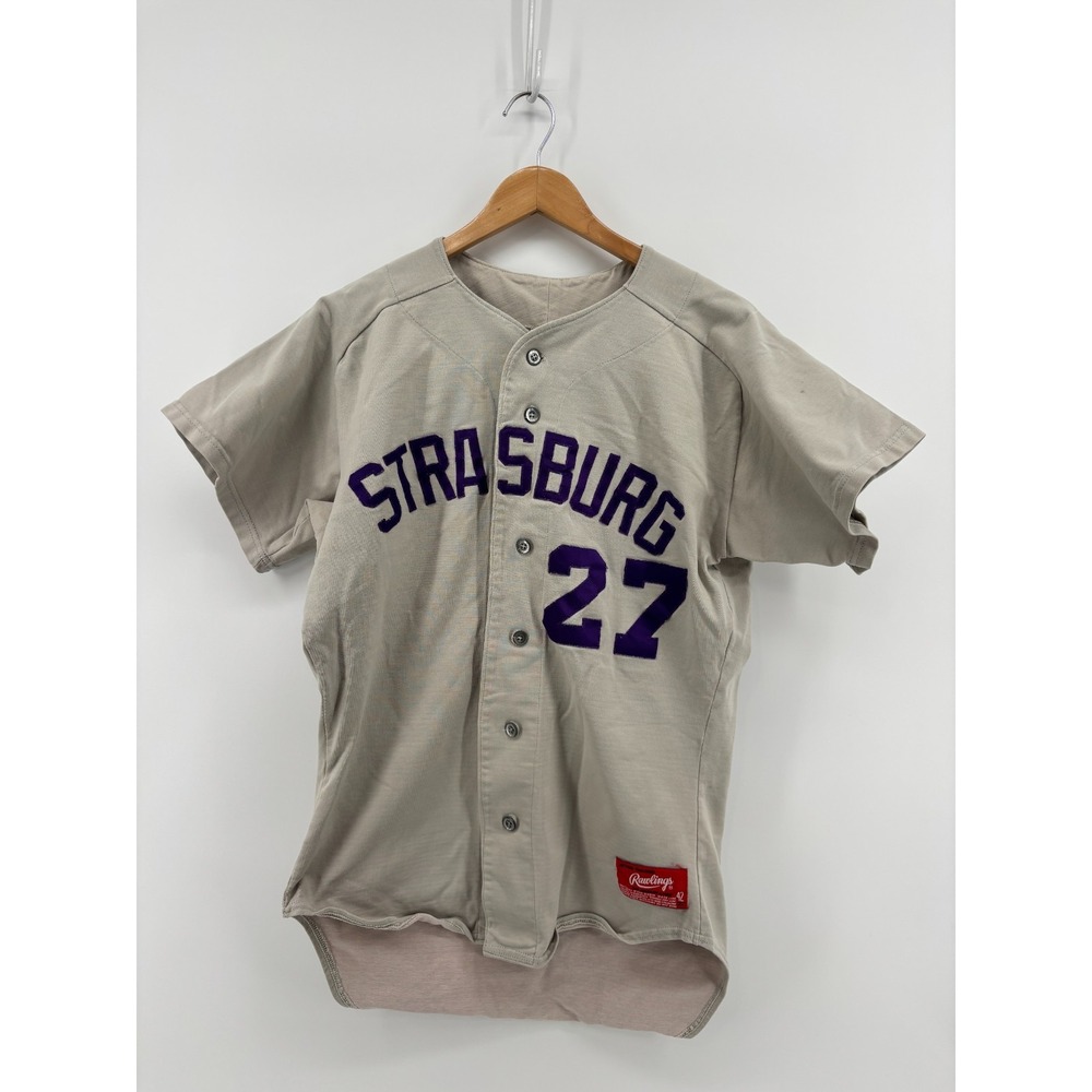 Rawlings Button Up Baseball Jersey Mens Gray Strasburg Virginia 27 Size 42 USA